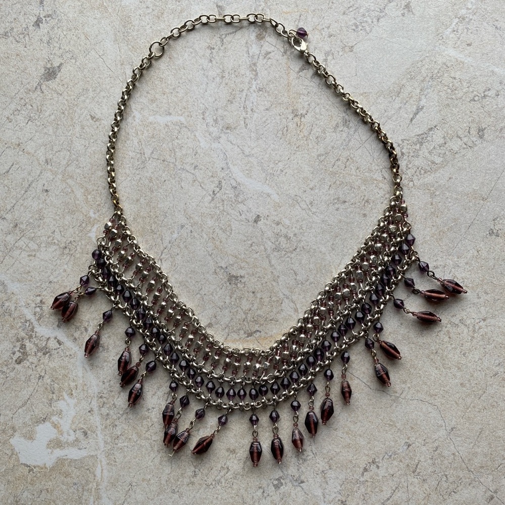 Silver Amethyst Beaded Layered Statement Necklace - image 2